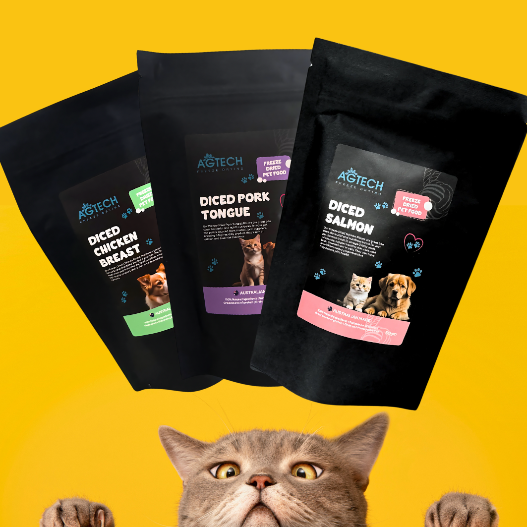 Freeze-Dried Pet Treat Bundle – 3 Pack for Cats: Chicken Breast, Salmon, & Pork Tongue – 50g Each Premium, Protein-Rich Treats for Your Feline Friend