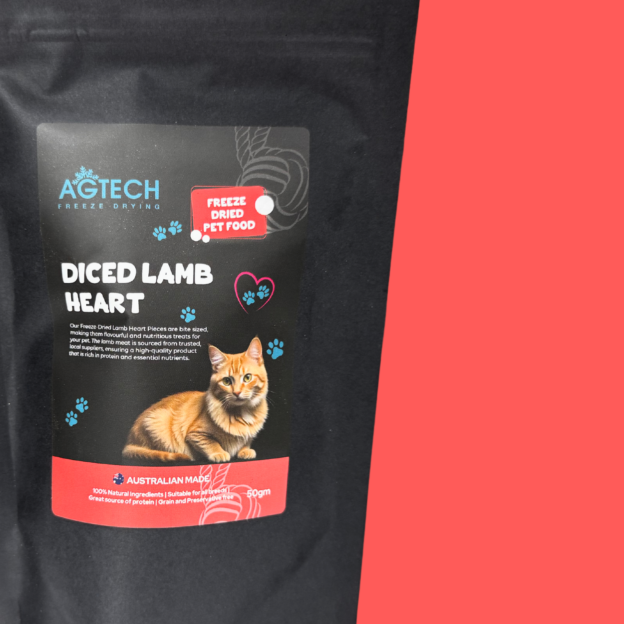 Freeze-Dried Diced Lamb Heart – 50g Nutrient-Dense Treats for Dogs & Cats