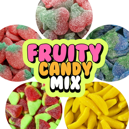 Fruity Lolly Mix – 500g or 1kg of Sour Twin Cherries, Gummy Bananas, and More